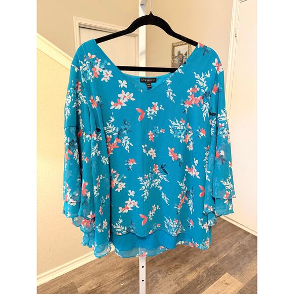 Lane Bryant Tops - Lane Bryant Blue Floral Long sleeve Blouse Size 22/24